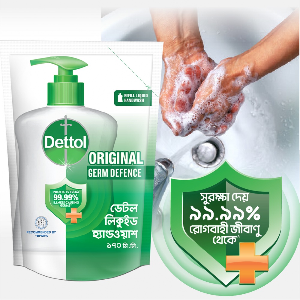 Dettol Handwash Original Refill 170ml Germ Defence Protects From 99 9