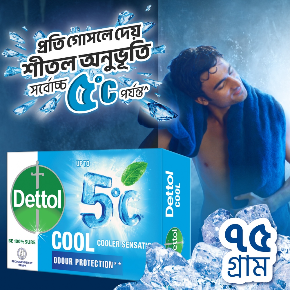 Dettol Soap Cool 75g Upto 5C Cooler Sensation Odour Protection