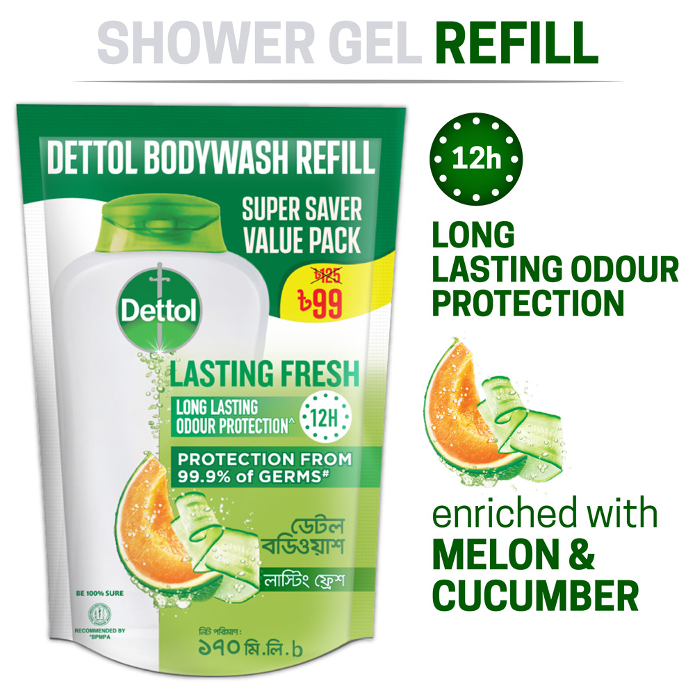 Dettol Body Wash Refill Lasting Fresh With Refreshing Melon Cucumber Fragrance Hours Odour