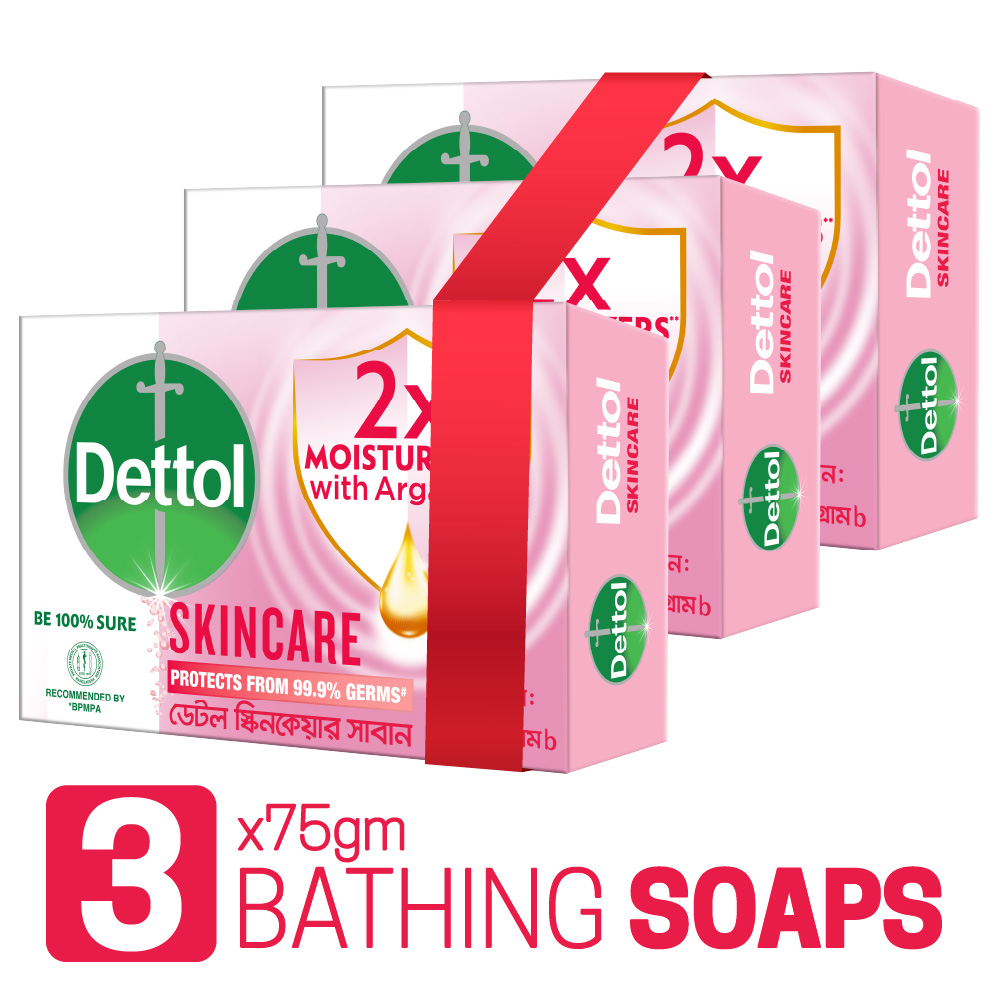 Dettol Soap Skincare Pack Of 3 75gm X 3 2x Moisturizers With Argan Oil Bathing Bar