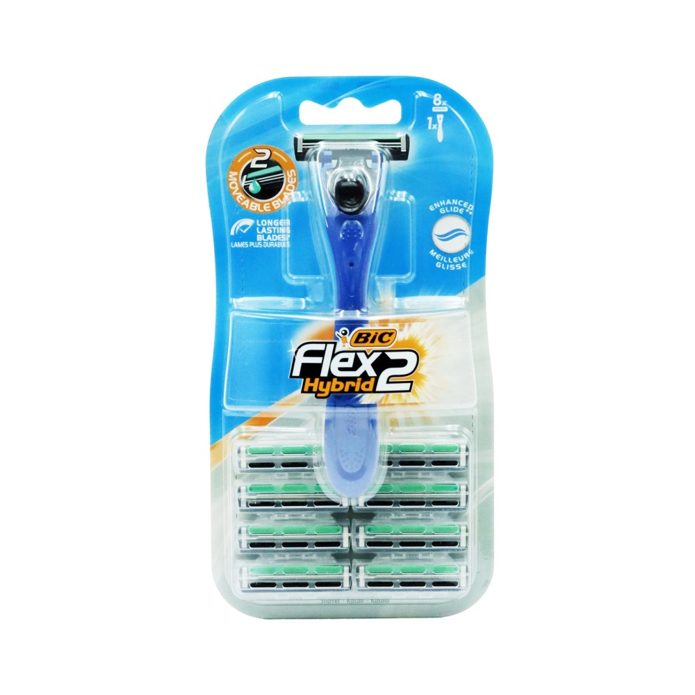 BIC Flex2 Hybrid Disposable Razor Blue, Pack of 8