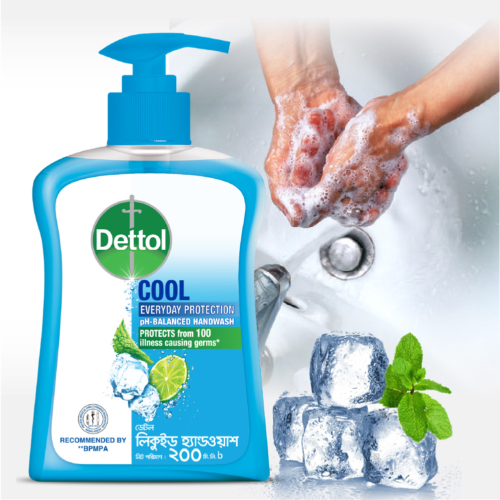 Dettol Handwash Cool Pump 200ml Protects From 100 Illness Causing Germs