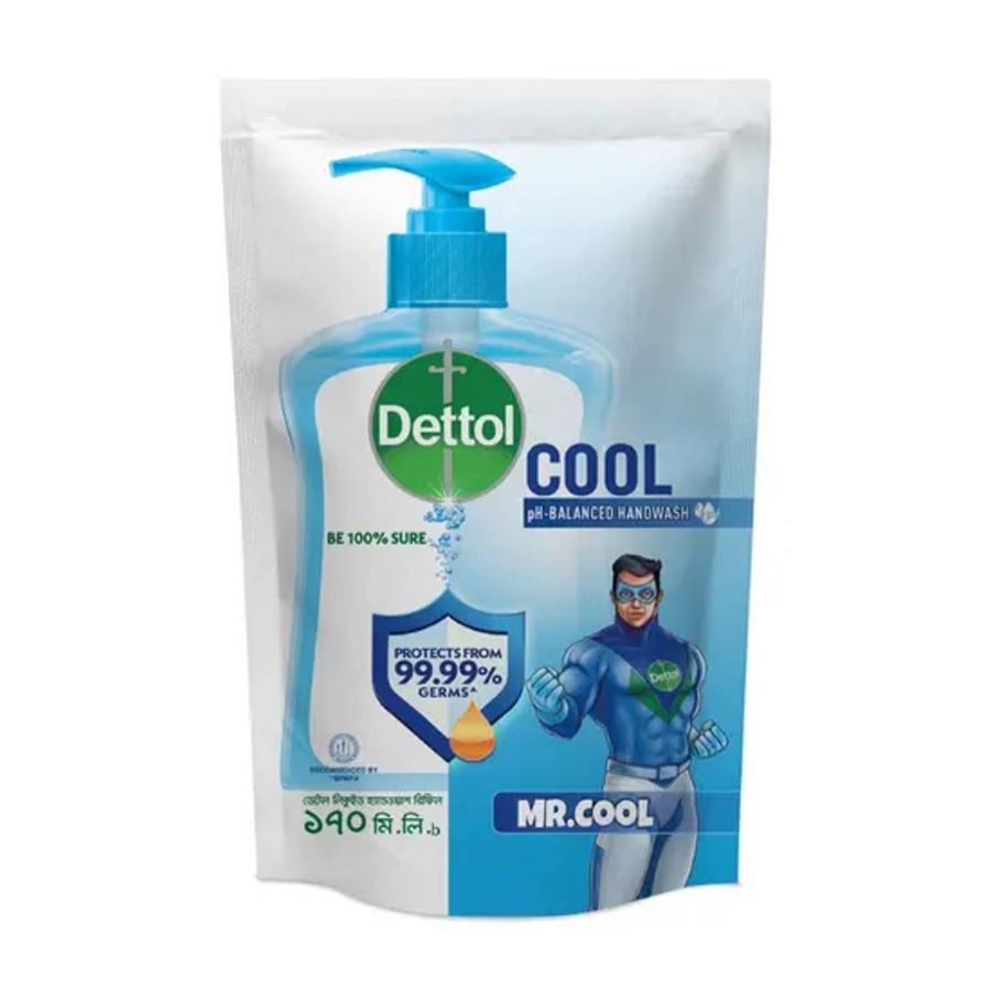 Dettol Handwash Cool Ph Balanced Liquid Soap Refill 170ml Protects From 100 Illness Causing Germs