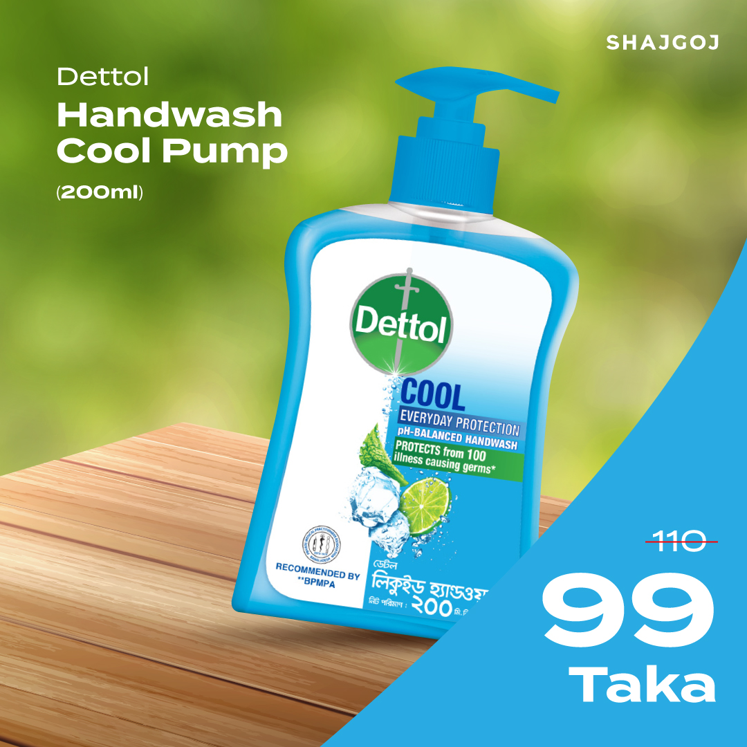 Dettol Handwash Cool Pump 200ml Protects From 100 Illness Causing Germs