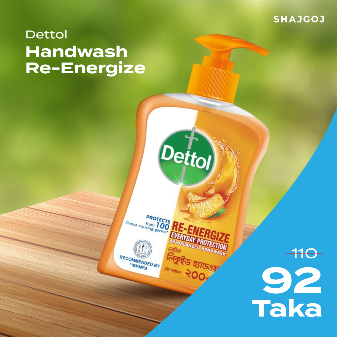 Dettol Handwash Re-Energize Ph Balanced Liquid Soap 200ml Protects From 100 Illness Causing Germs